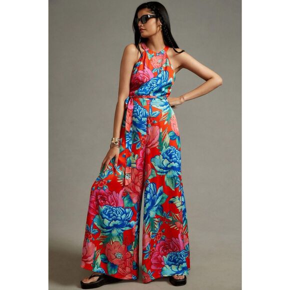 NWT Anthropologie Farm Rio x Anthropologie Printed Halter Jumpsuit Size Small
